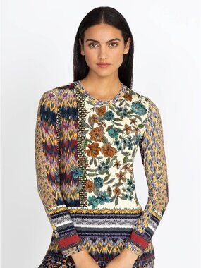 Johnny Was Betzy Favorite Long Sleeve Crew Neck Tee Long Sleeve Size S Boho Ikat